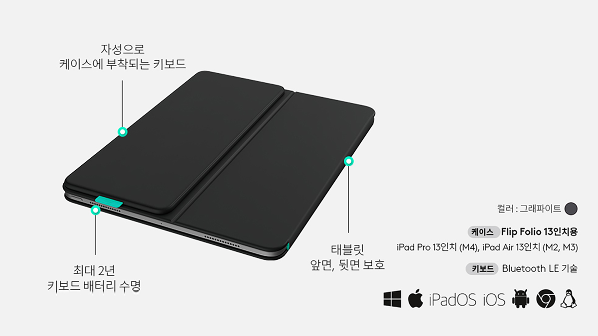 Flip Folio 키보드 케이스 [아이패드 에어 13인치 M2, M3 / 프로 13인치 M4 호환] - GENESIS BOUTIQUE